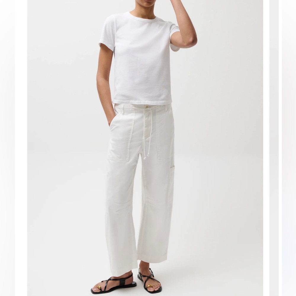 SABRINA CURVED UTILITY PANTS - WHITE White Wide-Leg Drawstring Utility Pants